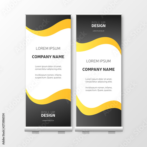 Modern Roll Up with gradient. Business Presentation template, vector brochure, yellow flyer, vertical banner design, cover geometric background, publication layout