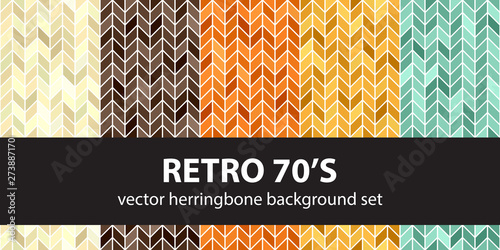 Herringbone pattern set Retro 70's. Vector seamless parquet backgrounds