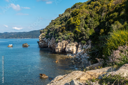 Beautiful coastline with mountains and rocks in Greece © Oana