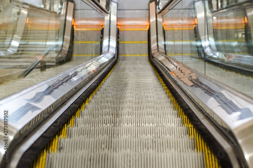 Mechanical escalators for people up and down, access detail