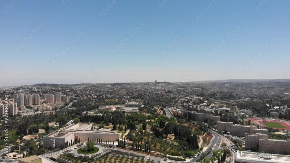 Jerusalem center with kneset parlament Aerial Flying over Jerusalem center with kneset parlament Jerusalem center with kneset parlament Aerial Flying over Jerusalem center with kneset parlament