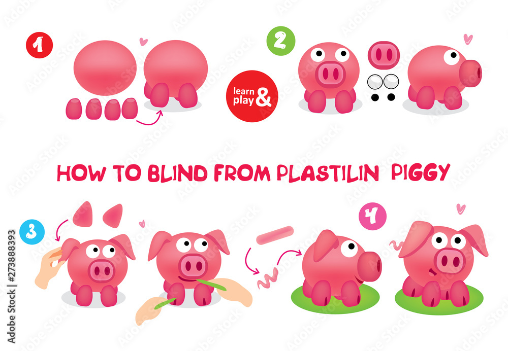 Fototapeta premium Cute Plasticine Piggy Step Instruction for Kid