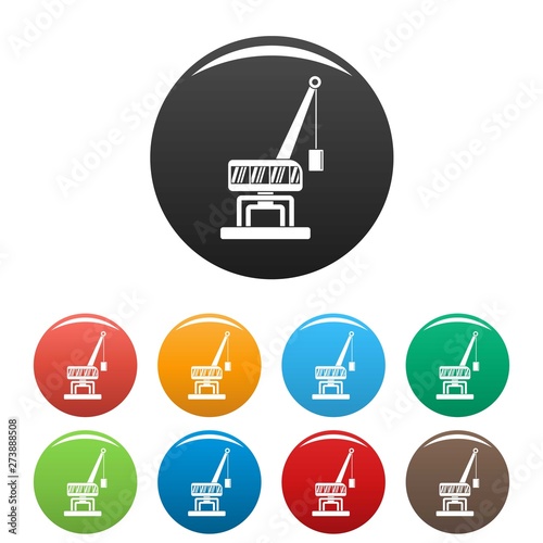 Destroy crane icons set 9 color vector isolated on white for any design