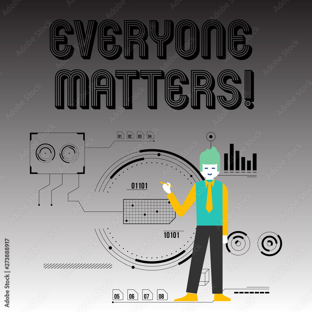 Handwriting text writing Everyone Matters. Conceptual photo means that we everyone has right equals and duties Man Standing Holding Pen Pointing to Chart Diagram with SEO Process Icons Handwriting text writing Everyone Matters. Conceptual photo means that we everyone has right equals and duties Man Standing Holding Pen Pointing to Chart Diagram with SEO Process Icons