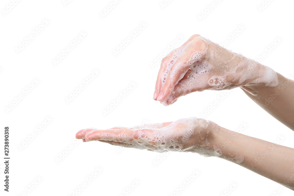 Woman washing hands with soap Woman washing hands with soap