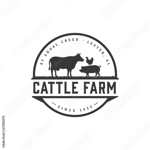 Retro Vintage Cattle / Angus / Beef Emblem Label logo design vector