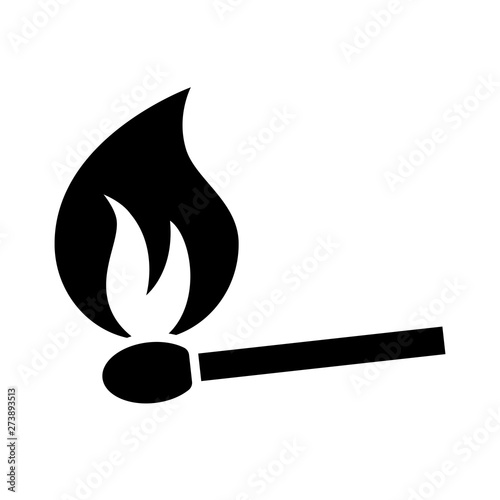 Fire icon. Flat black pictogram. Vector illustration. Flat web mobile icon. Sign, symbol, element design. Burning matchstick. Arson.