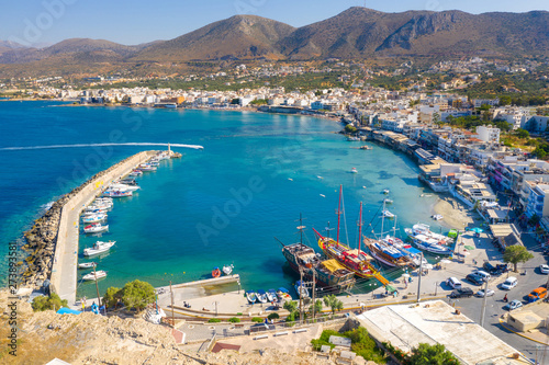 Aerial view of the harbor of the famous resort Chersonissos, Crete, Greece