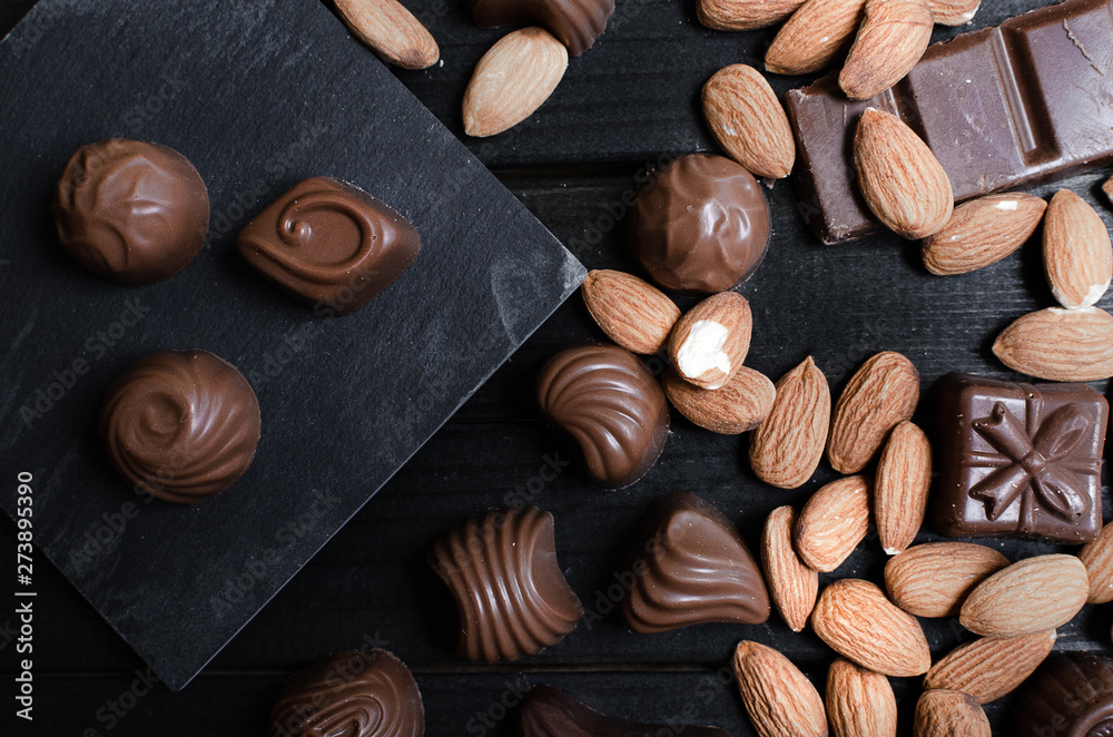 chocolate candies in the different forms and taste