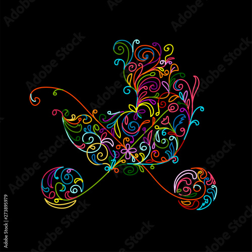 Baby pram with floral decoration for your design