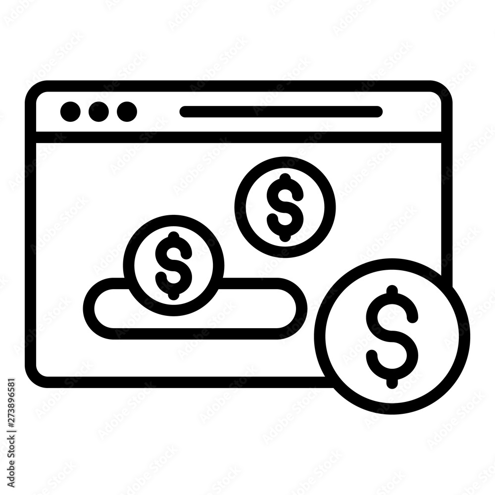 Web money page icon. Outline web money page vector icon for web design isolated on white background Web money page icon. Outline web money page vector icon for web design isolated on white background