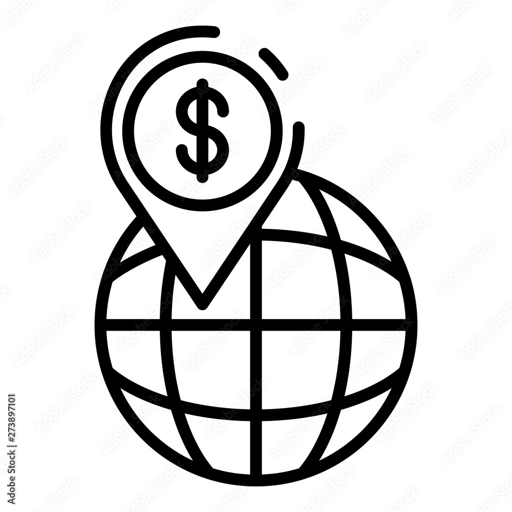 Gps money global point icon. Outline gps money global point vector icon