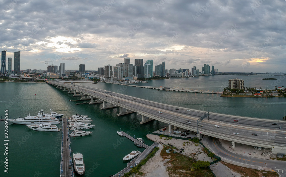 Aerial view of Bay in Miami Florida, USA