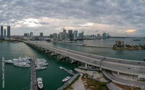 Aerial view of Bay in Miami Florida, USA