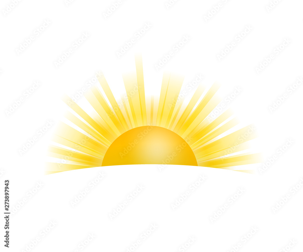 Realistic sun icon for weather design on white background. Vector stock illustration. - obrazy, fototapety, plakaty 