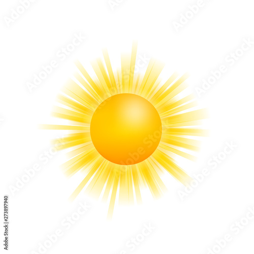 Realistic sun icon for weather design on white background. Vector stock illustration.