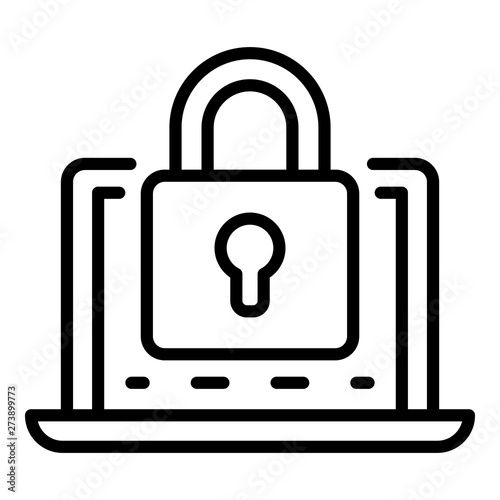 Locked laptop icon. Outline locked laptop vector icon for web design isolated on white background