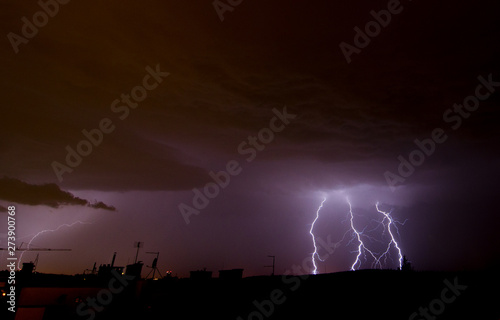 Lightning on the sky during summer storm 