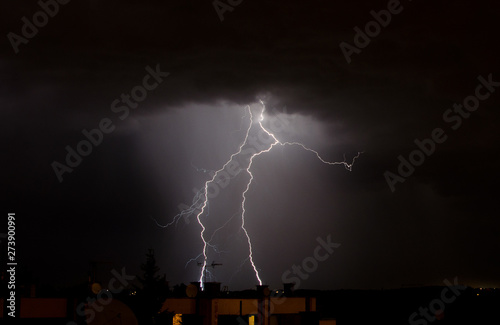 Lightning on the sky during summer storm 