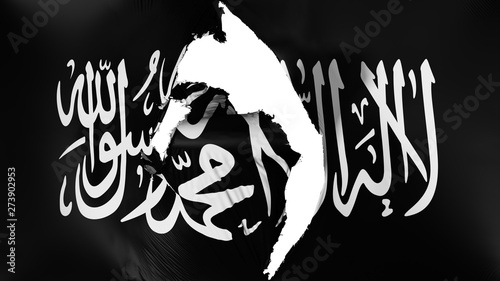 Damaged Black Jihad flag, white background, 3d rendering