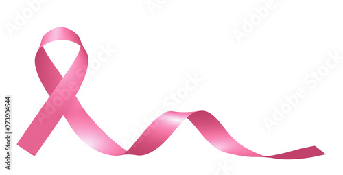 Realistic pink ribbon isolated on white.
