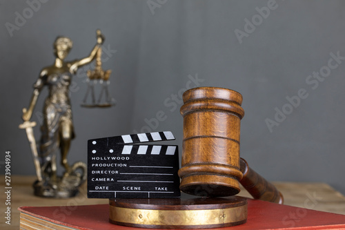 Cinema and Video Laws Symbol Concept , Gavel and Clapperboard