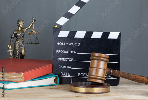 Cinema and Video Laws Symbol Concept , Gavel and Clapperboard