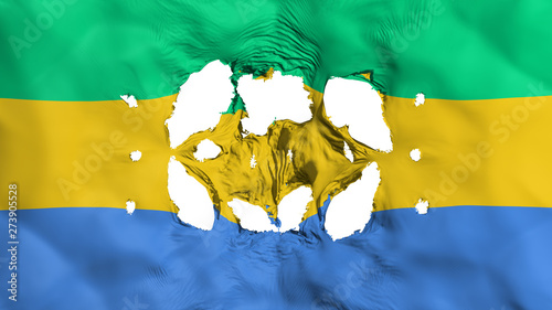 Holes in Gabon flag, white background, 3d rendering photo