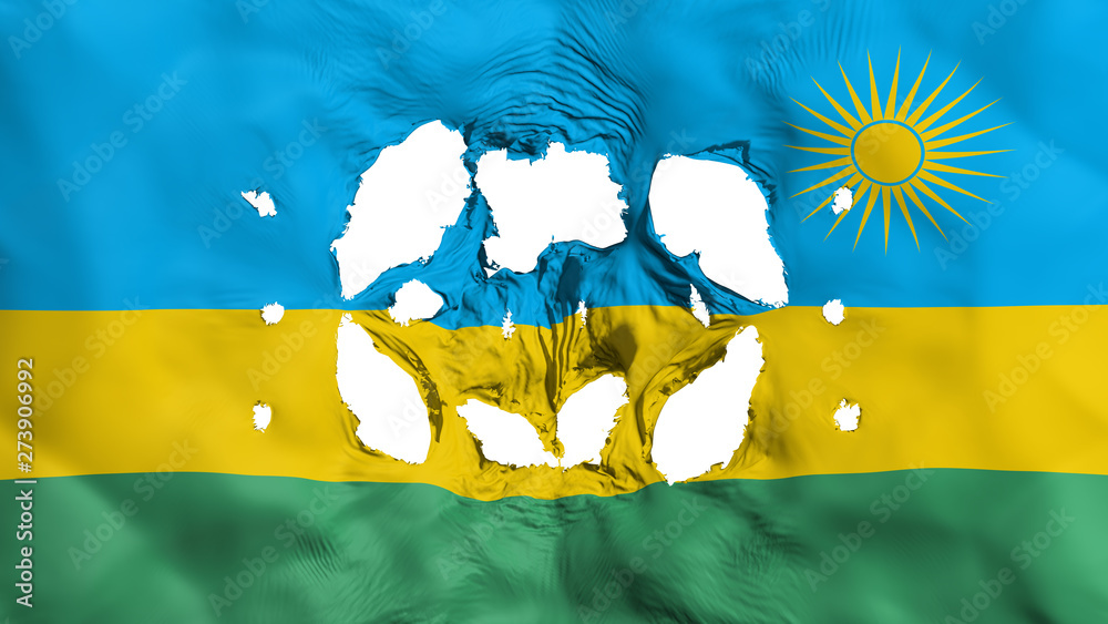 Naklejka Holes in Rwanda flag, white background, 3d rendering