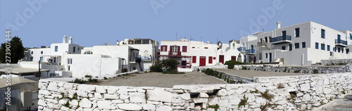 forecourt at the foot of the windmills of Mykonos, Cyclades island in the heart of the Aegean Sea