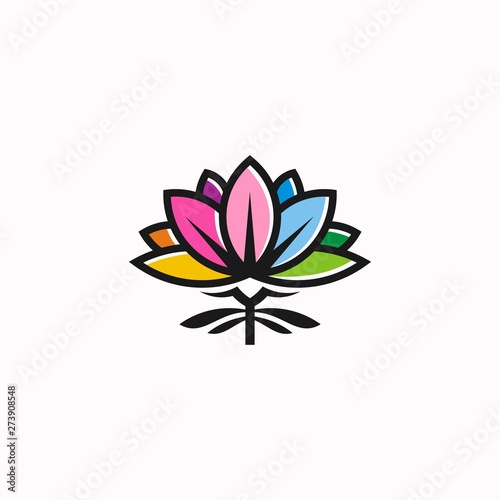 colorful lotus logo outline icon illustration vector graphic template download