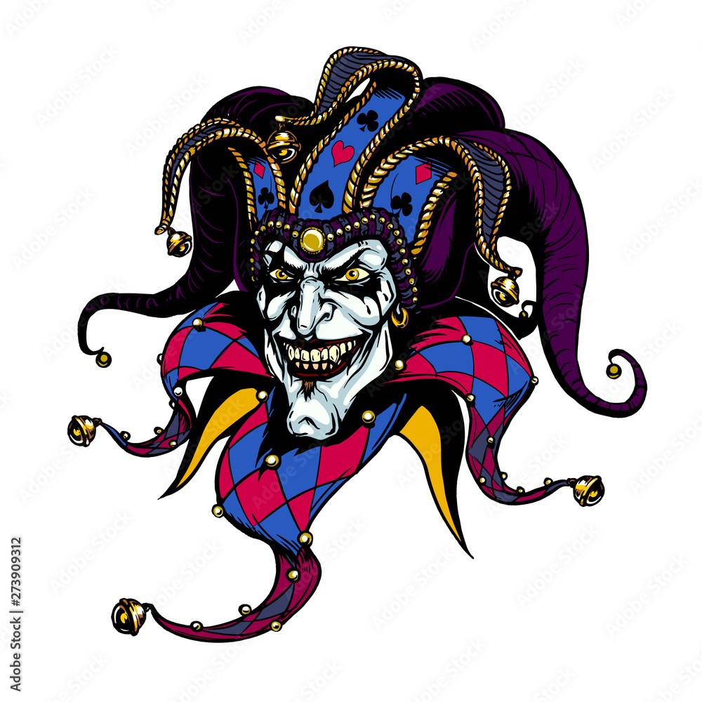 Joker. Angry jester in the cap. tattoo illustration Stock Vector