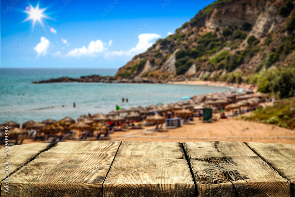 Fototapeta premium desk of free space and summer beach 