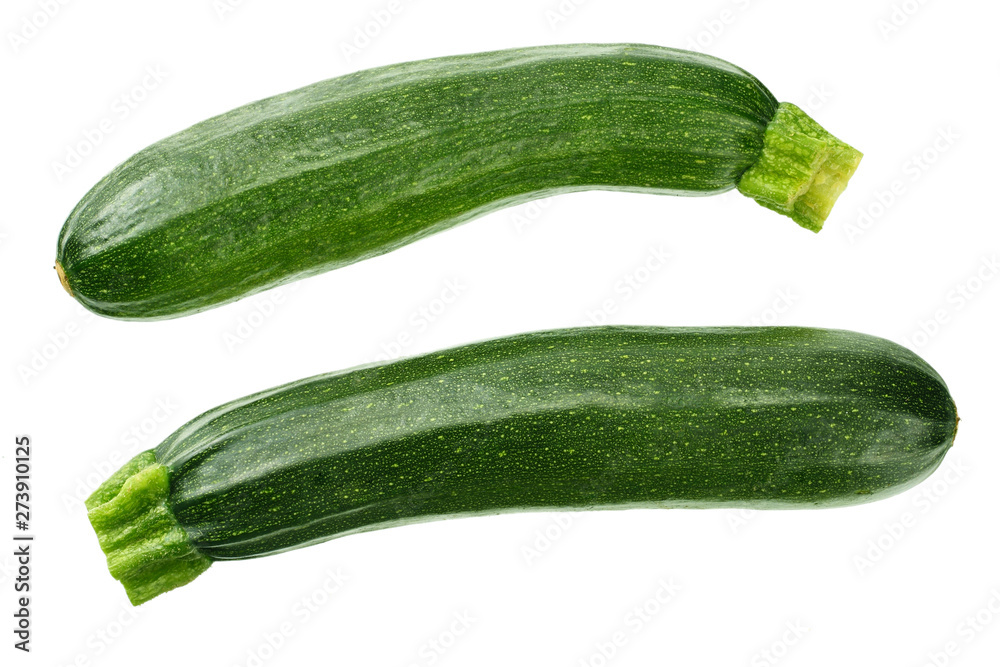 fresh green zucchini with slice isolated on white background. top view fresh green zucchini with slice isolated on white background. top view