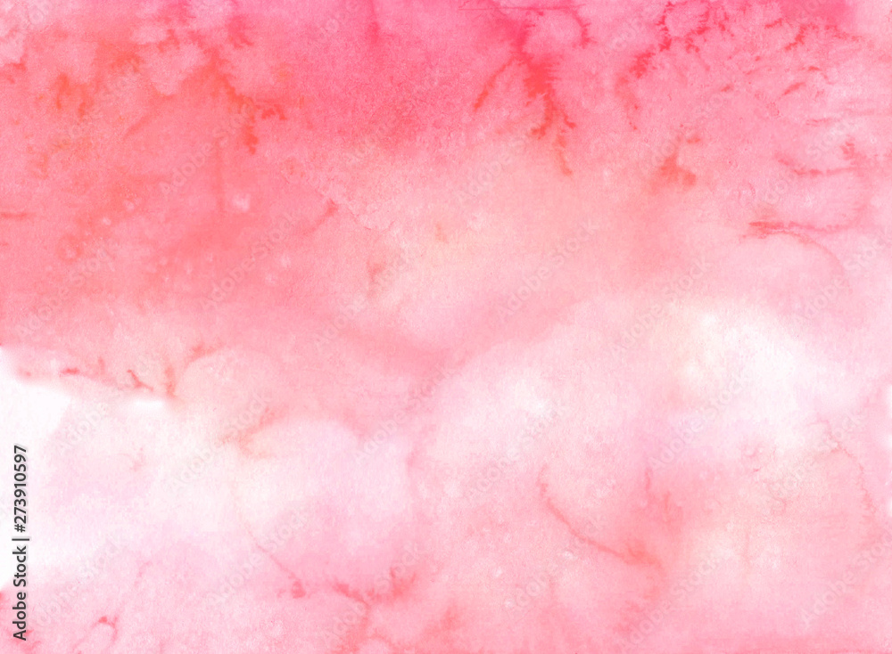 Watercolor pink clouds. fluffy sky background. Watercolor stains.