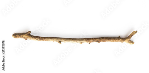 magic stick, wooden walking stick isolated on white background