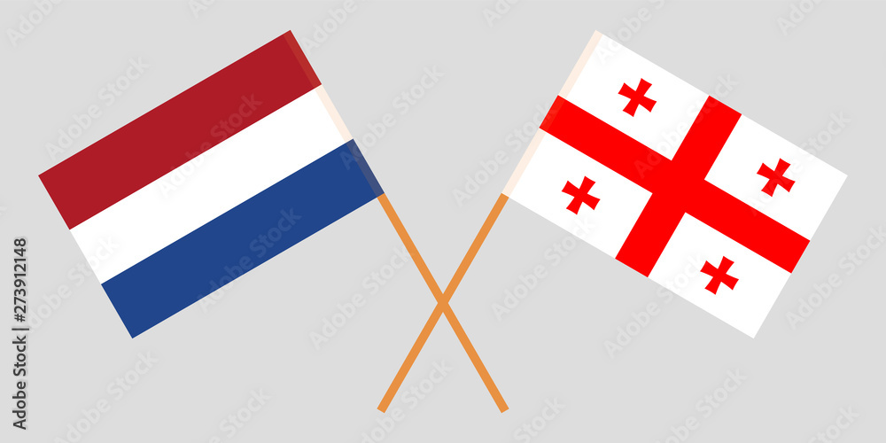 Georgia and Netherlands. Crossed Georgian and Netherlandish flags