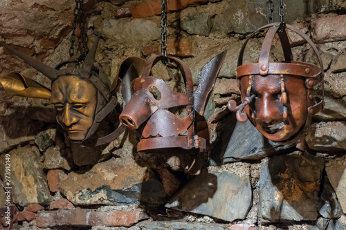 Torture iron masks. The inquisition tools.