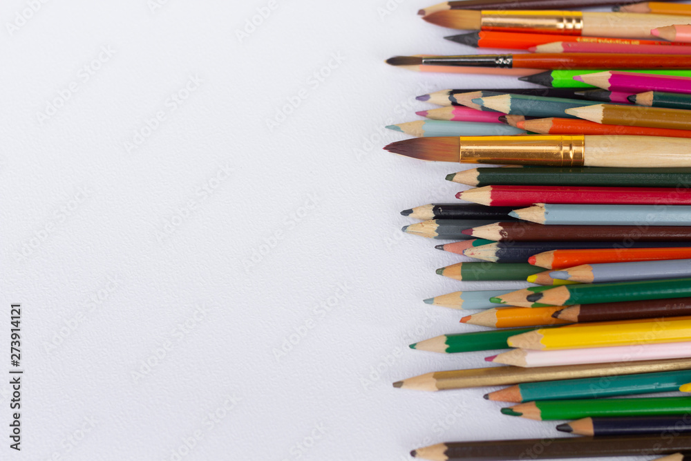 Color pencils isolated on white background, copy space Color pencils isolated on white background, copy space