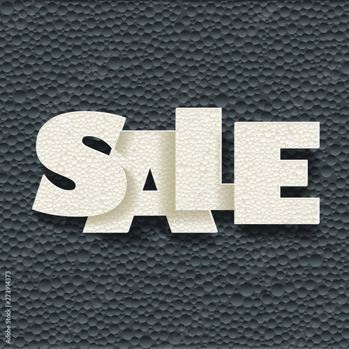 SALE banner design template with abstract texture of closeup detail  polystyrene foam.