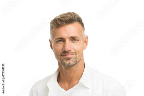 Deal with gray roots. Man attractive well groomed facial hair. Barber shop concept. Barber and hairdresser. Man mature good looking model. Silver hair shampoo. Anti ageing. Grizzle hair suits him