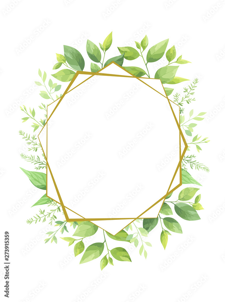 Green leaves geometric frame template. Vector illustration. Green leaves geometric frame template. Vector illustration.