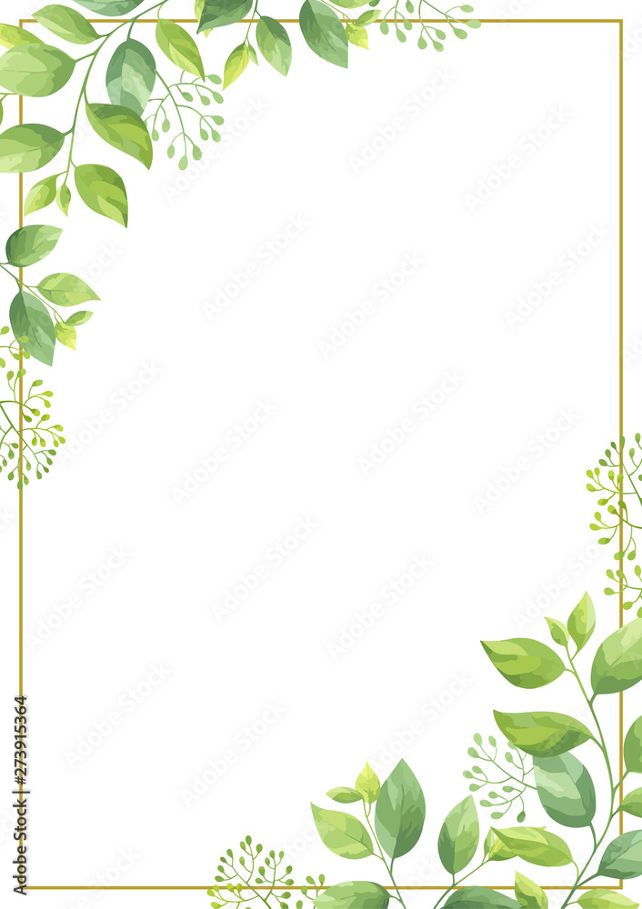 Floral frame template. Green leaves border. Vector illustration.