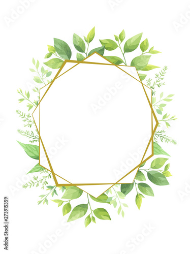 Green leaves geometric frame template. Vector illustration.