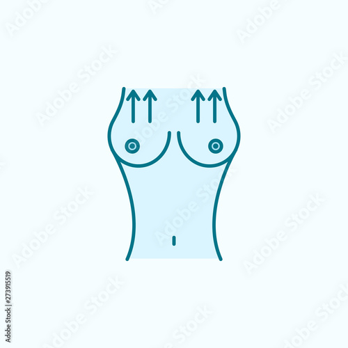 Breast lift, enlarge, augment woman field outline icon