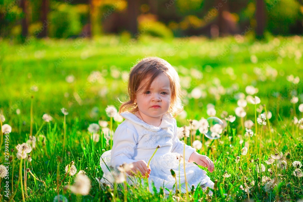 girl, meadow with dandelions, fun girl, meadow with dandelions, fun
