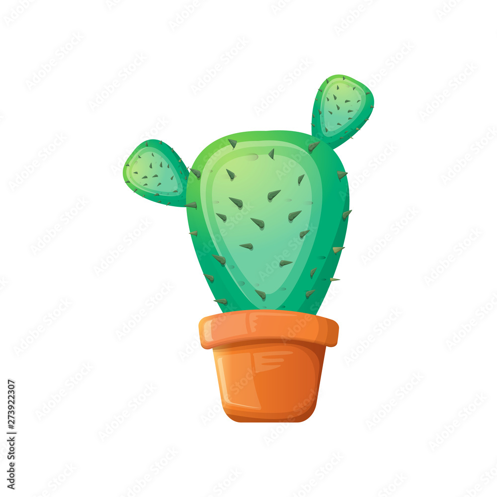vector cartoon green cactus in pot isolated on white background. funny houseplant icon