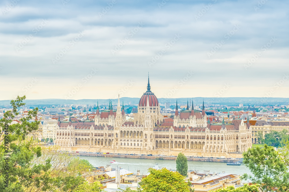 A landscape view of Budapest city, the Hungarian parliament.