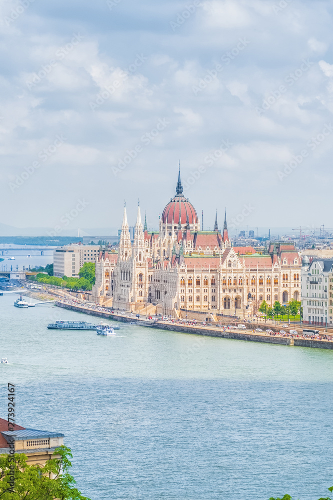 Fototapeta premium A landscape view of Budapest city, the Hungarian parliament.