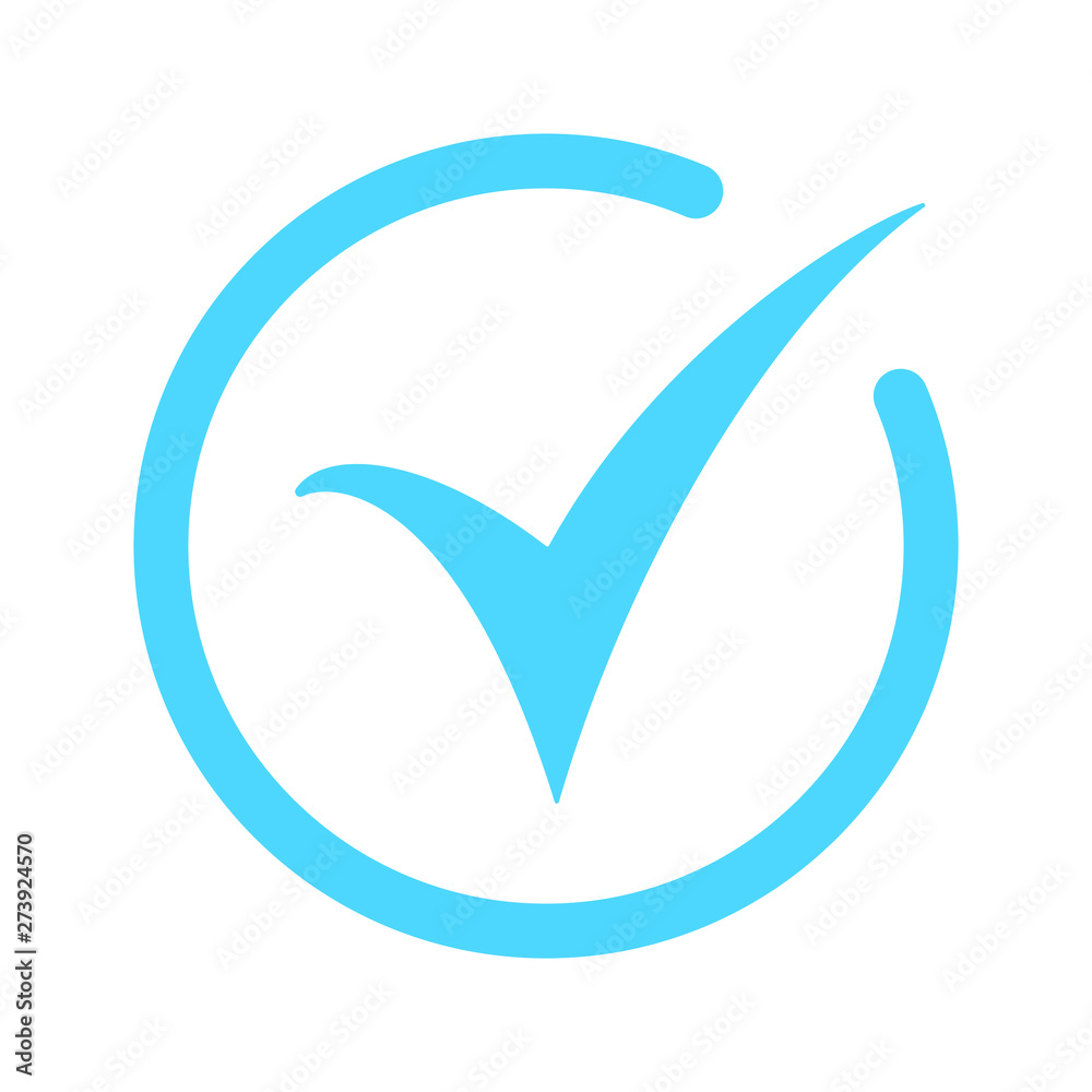 Blue tick icon vector symbol, checkmark isolated on white background, checked icon or correct choice sign, check mark or checkbox pictogram Blue tick icon vector symbol, checkmark isolated on white background, checked icon or correct choice sign, check mark or checkbox pictogram
